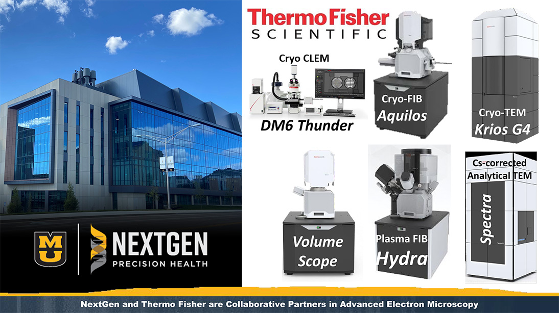 Image of NextGen Precision Health building and ThermoFisher Scientific instrumentation