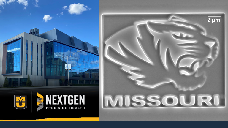 Image of NextGen Precision Health building and created image of tiger head