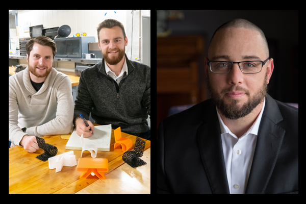 Left, Mizzou students Trent Esser and Hayden Seidel, founders of Printerior, and Dan Hoffman, founder of Norah Health, participated in the UM System's EQ finale along with Drew Patel.