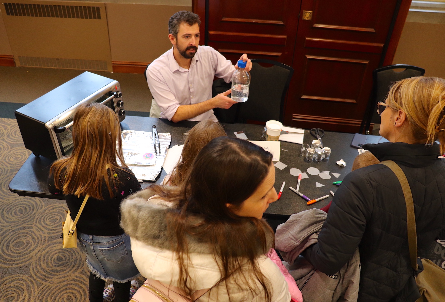 Chris O’Bryan, an assistant professor in the Department of Mechanical and Aerospace Engineering, demonstrated for expo attendees his research into developing new methods in soft matter 3D printing and designing new biomaterials.