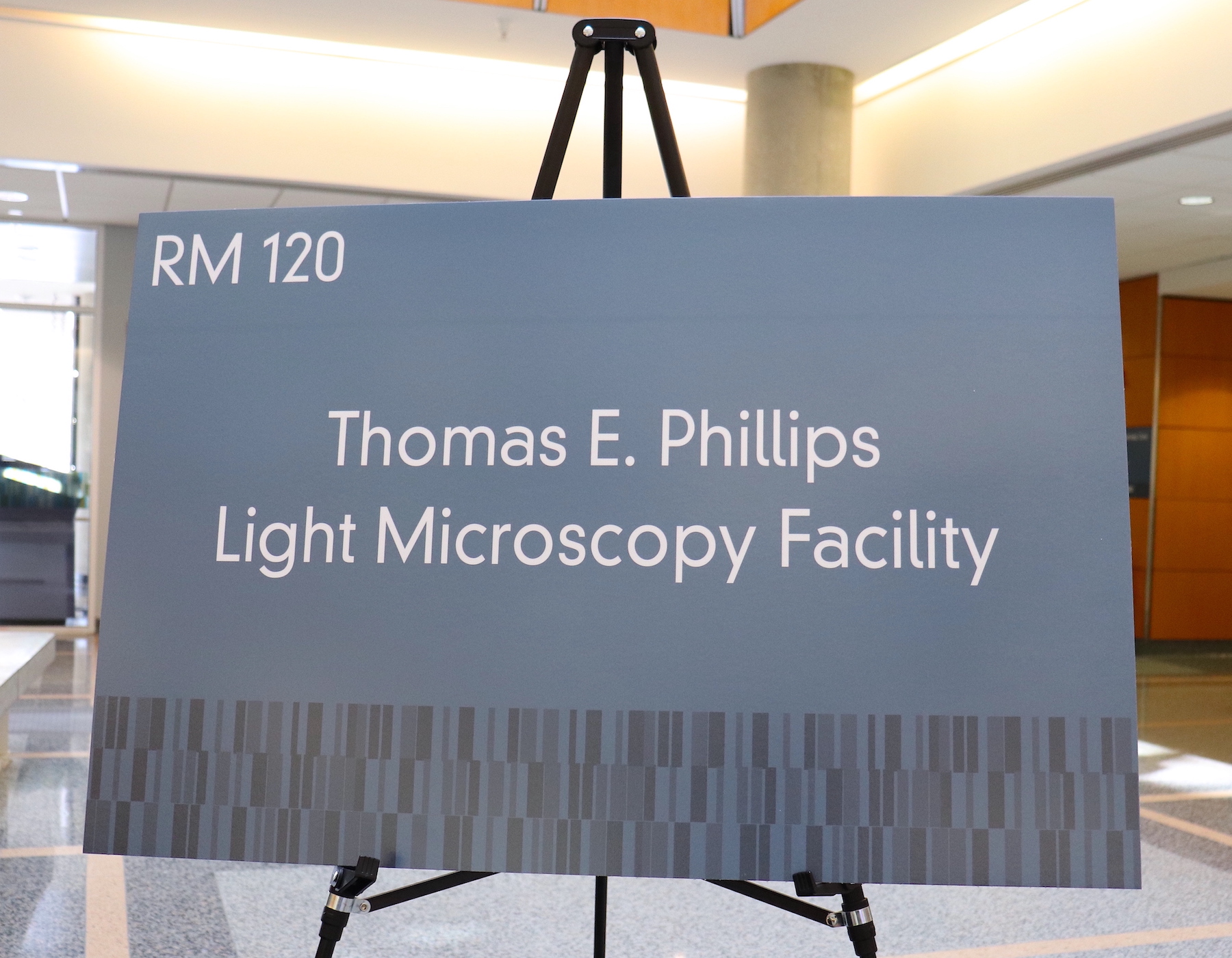 Photo of sign that reads Thomas E. Phillips Light Microscopy Facility.