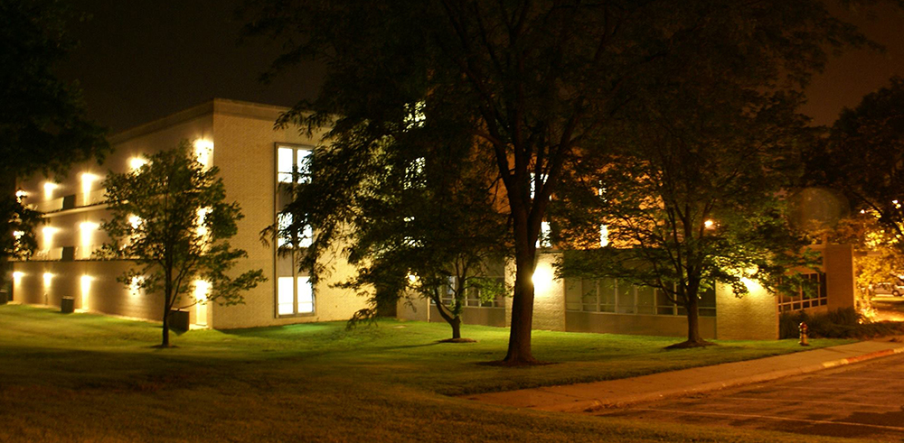 Exterior of the Dalton Cardiovascular Research Center at night
