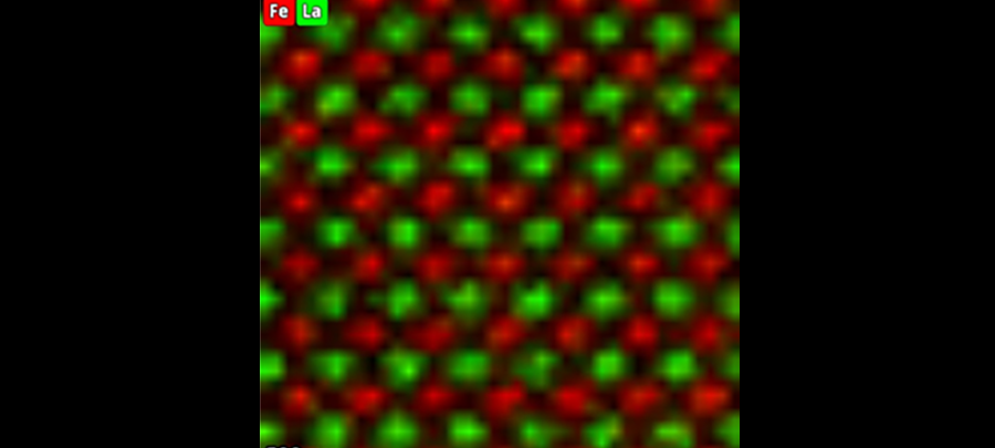 Atomic-resolution STEM-EDS maps of LaFeO3 lattice