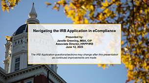 title slide for presentation on IRB application overview
