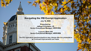 title slide for presentation on Navigating the IRB Exempt Application