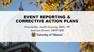 title slide for presentation on "Event reporting and corrective action plans"