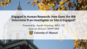 title slide for presentation on "Engaged in human research"