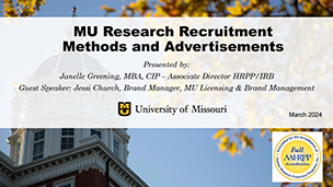 Title slide: MU Research Recruitment Methods and Advertisements
