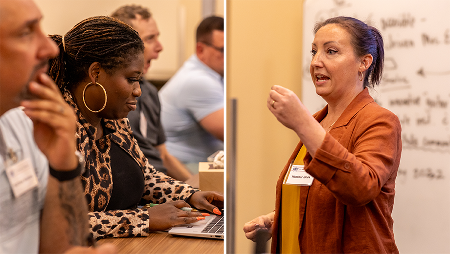 EBV participants listen to business pitches and also pitch their own businesses.