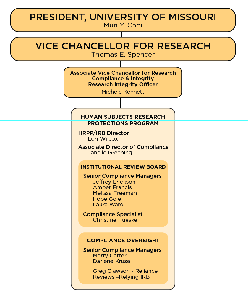 Graphical version of Human Subjects Research Protections Program organizational chart. See above for text version.
