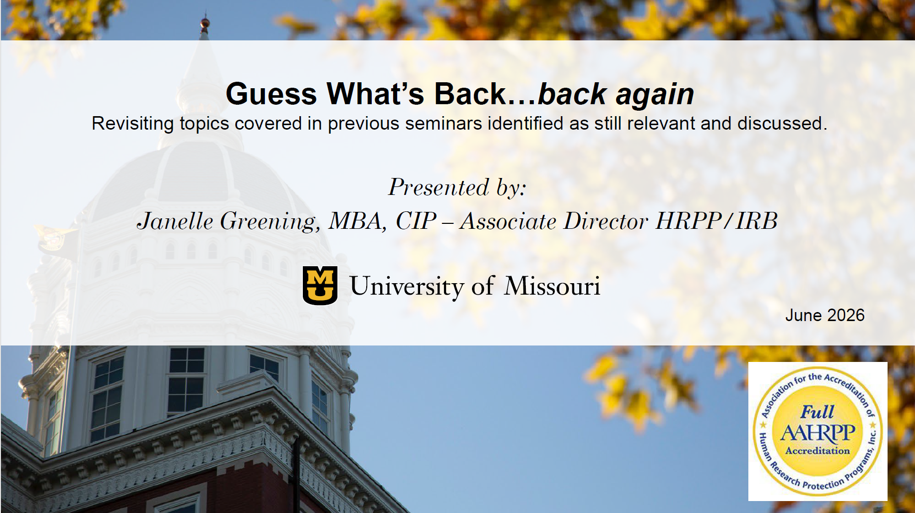 Cover slide: Guess What's Back ... back again