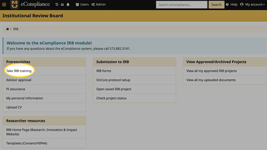 a screenshot from eCompliance showing the training module