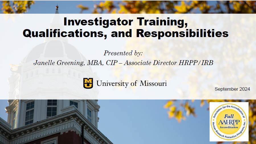 Investigator training, qualifications and responsibilities slide cover