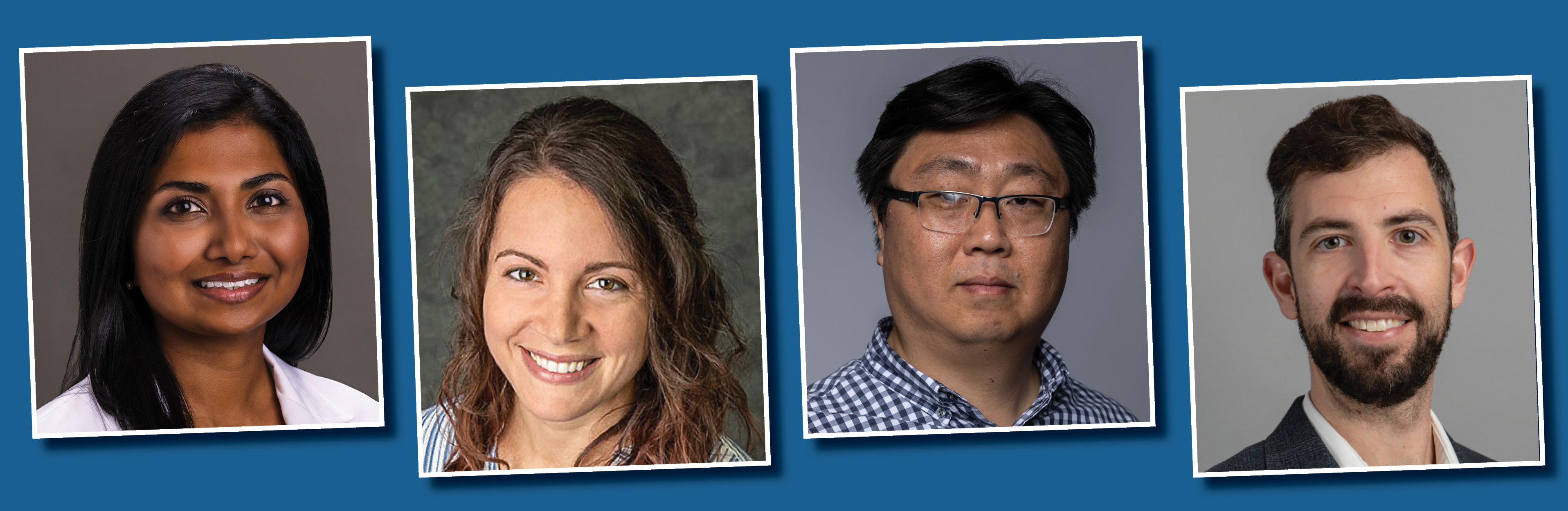 Left to right: Bornali Kundu, Assistant Professor, Neurosurgery; Caroline Larson, Assistant Professor, Speech, Language and Hearing Sciences; Hyeong Suk Na, Assistant Professor, Industrial and Systems Engineering; and Christopher O’Bryan, Assistant Professor, Mechanical and Aerospace Engineering