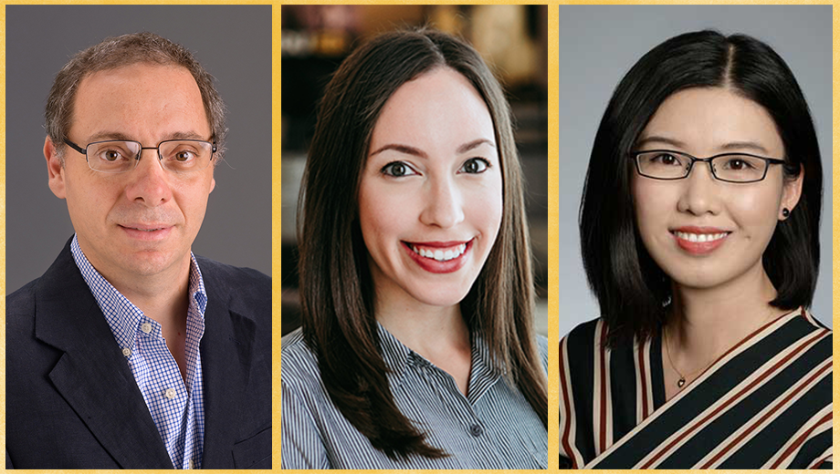 Headshots of Rene Cortese, Jessica Rodrigues and Li Zhao.