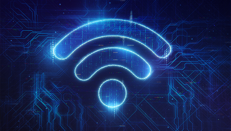 Blue graphic depicting wireless networks