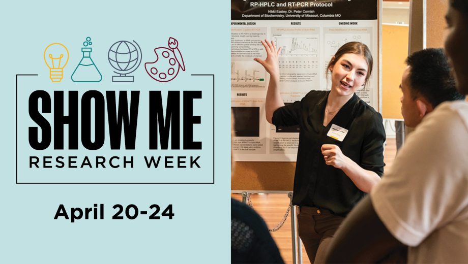 Show Me Research Week, April 20-24, student presenting her poster presentation.