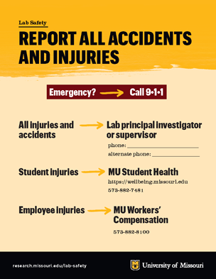 Report all accidents and injuries poster for lab safety