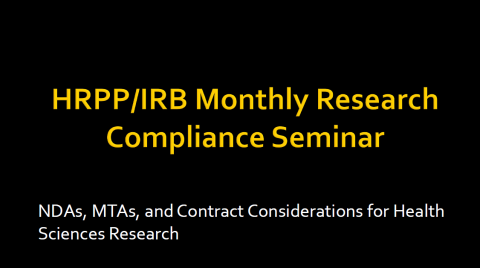 Title slide: NDAs, MTAs and contract considerations for health sciences research