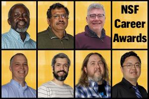 The University of Missouri currently has seven professors who are NSF CAREER award winners. Images contains headshots of all seven.