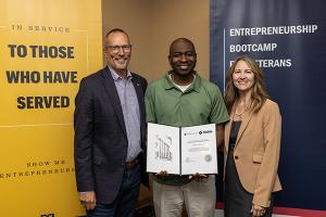 Left to right, Greg Bier, EBV graduate Dave Richards and Kelly Mattas