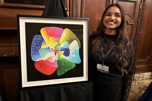 Arooj Shahid poses with her art.