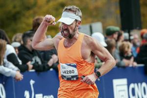 Jaume Padilla finishes a marathon.